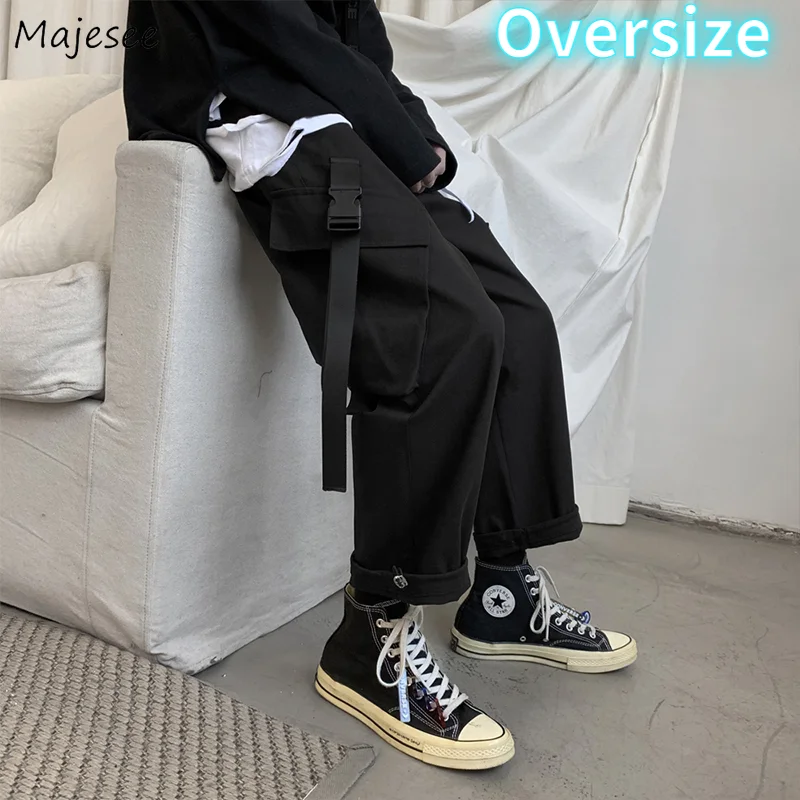 

Men Cargo Pants Adjustable Ankle-tied Straight Black Trousers BF Cool Loose High Street Hip-pop Streetwear Pantalones Male S-3XL