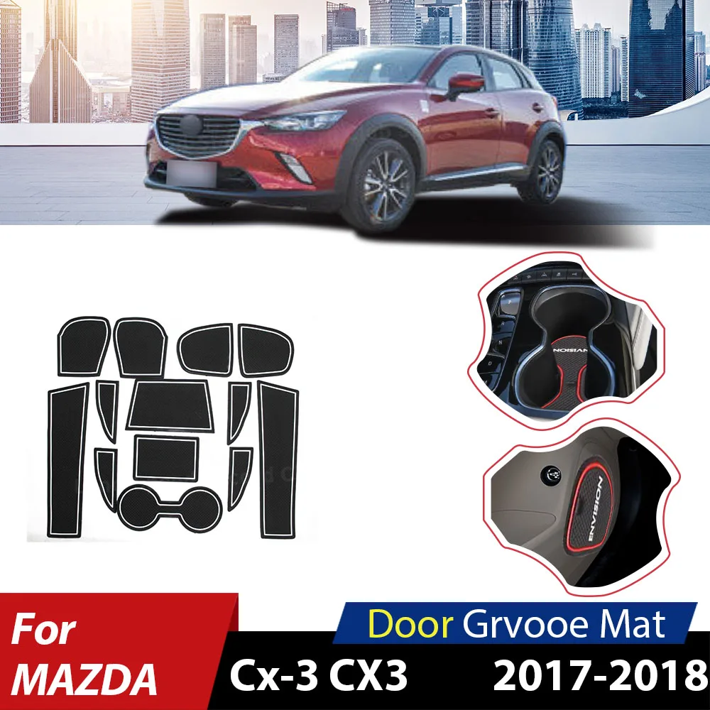 

Non Slip Interior Door Gate Pad Cup Mats For Mazda CX-3 CX3 2018 2017 Pad Rubber Gate Slot Cup Cushion Interior Accessories