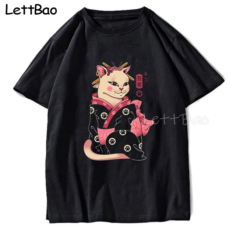 Забавная Мужская футболка унисекс Neko Geisha Ronin с японским аниме принтом кошки