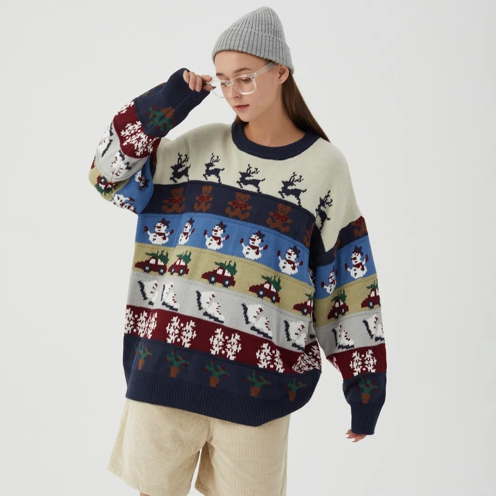 

Christmas Sweaters Men Hip Hop Knitted Jumper Ugly Christmas Elk Snowman Streetwear Harajuku Crewneck Fashion Knitwear Pullovers