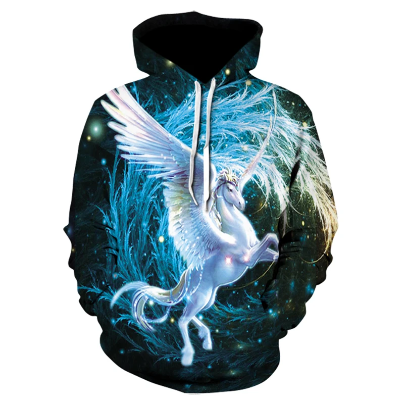 

Streetwear Men's Hoodie New 3D Unicorn Print Hooded Sweatshirt Men's Hip Hop Hoodie High Street Fashion Top Men