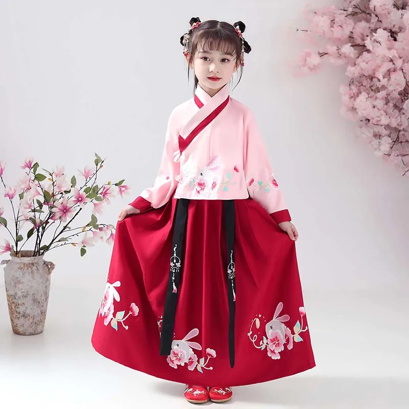 

Girl Kids Hanfu Tang Suit Stage Performance Oriental Chinese Retro Fairy Girls Dress Traditional Dance Party Cosplay Costumes