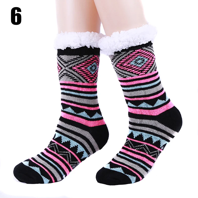 1 пара женские домашние трикотажные жаккардовые носки в полоску теплые