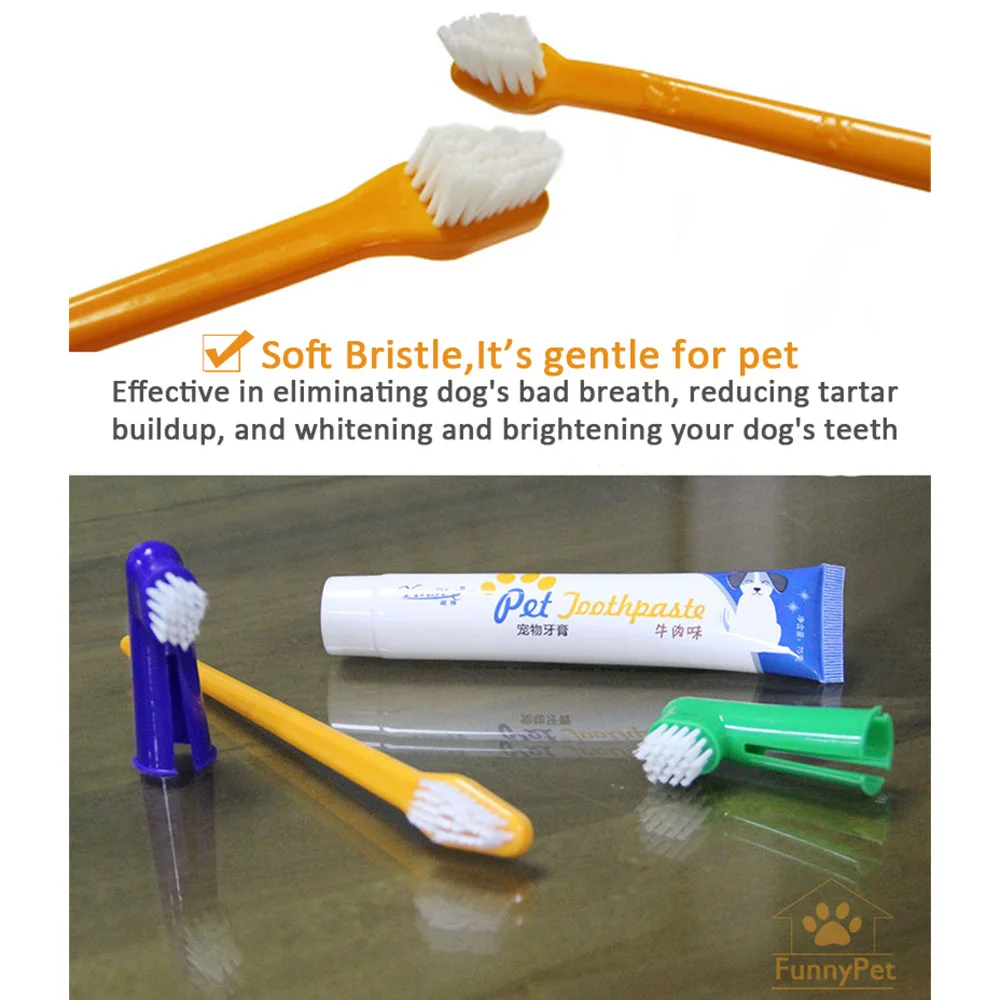 

Vanilla/Beef Taste Pet Toothpaste Set Pet Toothbrush Single/double finger Pet Oral Care Cats and Dogs Toothbrush Toothpaste Set