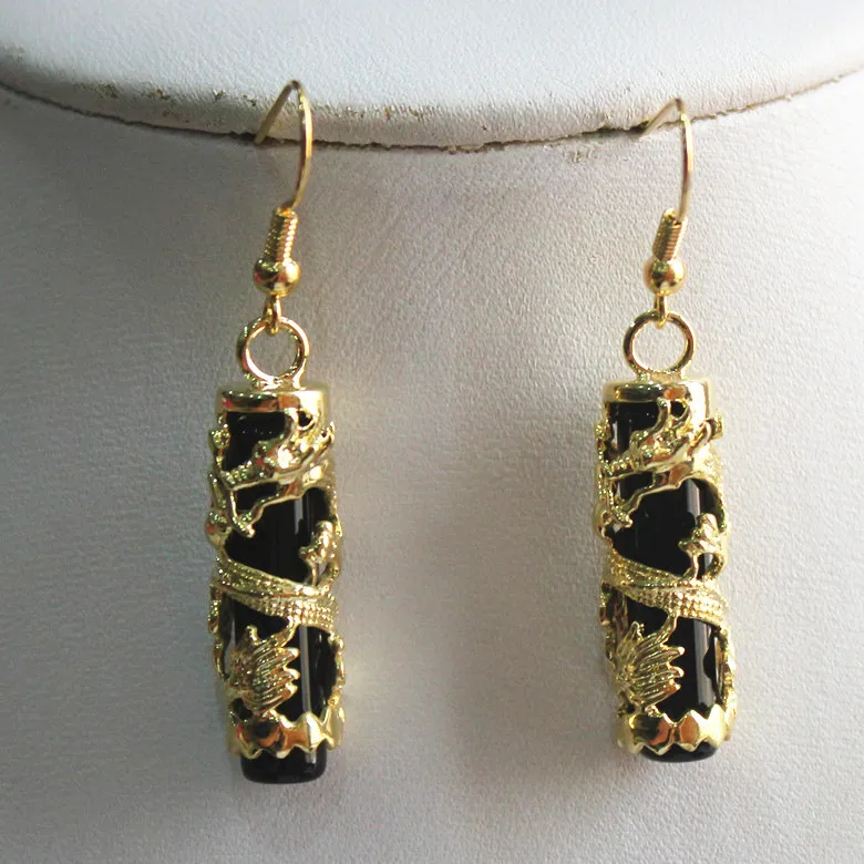 Хорошие Необычные черные натуральные нефритовые ювелирные изделия серьги с