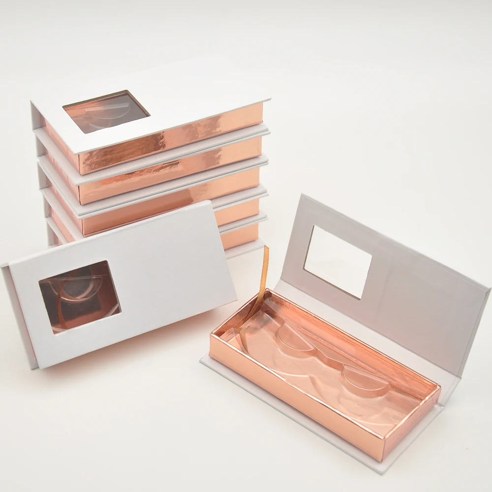 

Wholesale rectangle eyelashes box package custom lash packaging white 25mm mink lashes makeup case faux cils with tray vendors