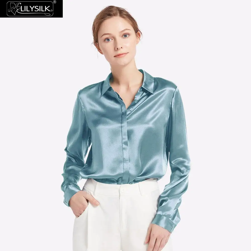 Blue Haze LilySilk Рубашки Блузка Топ Футболка 22мм Женская шелк Новинки - Цвет: Blue Haze