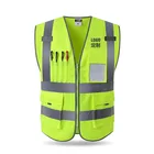 Светоотражающий жилет, сетчатый строительный жилет с несколькими карманами, безопасная одежда, санитарный трафик, жилет для езды, можно напечатать