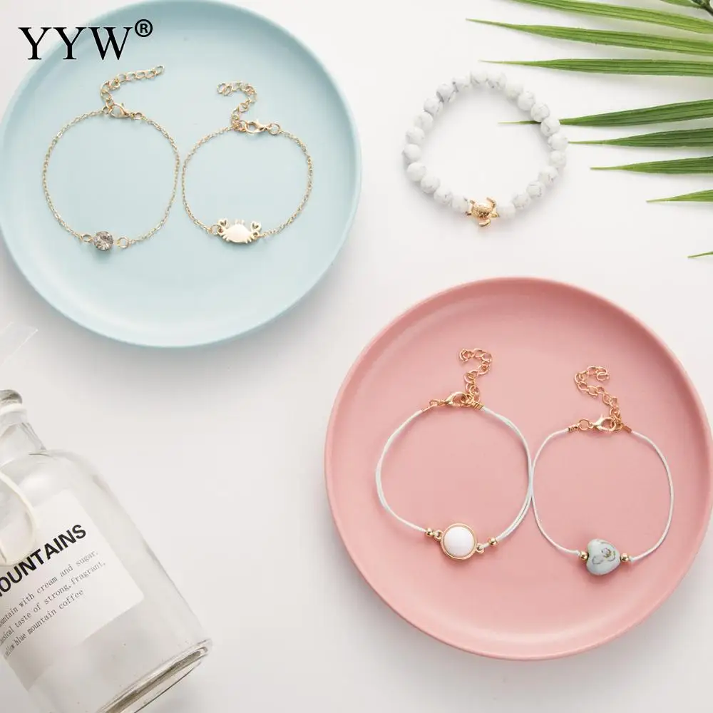 5pc/Set Women Fashion Bracelet Set Natural Stone Cotton Cord Adjustable Extender Chain Female Trendy Wristband Suit Bileklik | Украшения и