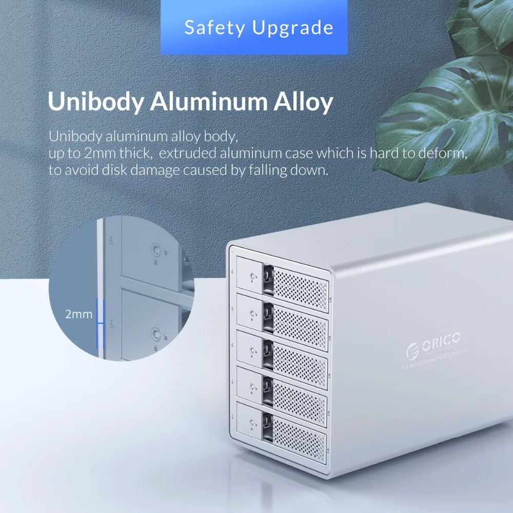 ORICO 3,5 дюймов 5 Bay HDD корпус без инструментов USB 3,0 SATA 5-bay, док-станция для жесткого диска чехол для портативных ПК Жесткий Чехол