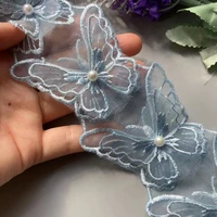 10x blue lace trim ribbon mesh bowknot rhinestones embroidered patches applique fabric diy wedding dress sewing supplies 5 5cm