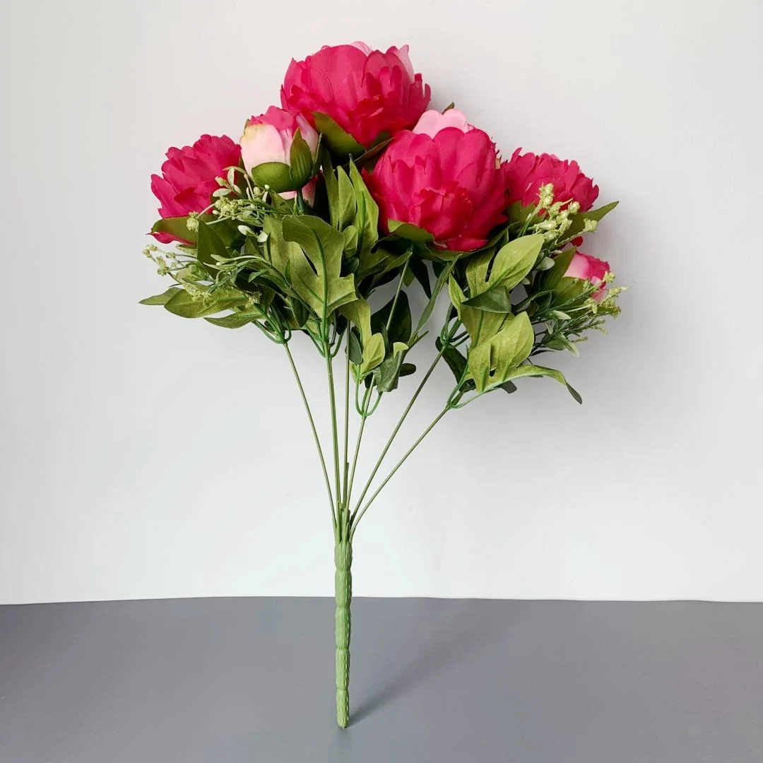 2 букеты/лот 7 головок Искусственный Пион искусственный шелк Яркий пион Свадебные