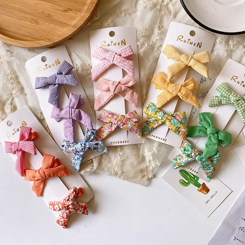 

3 Pcs Korea Children Sweet Lovely Floral Plaid Fabric Bow Duckbill Clip Simple Fashion Girl Princess Barrettes Hair Accessories