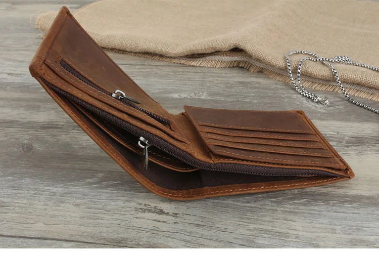 Брендовый мужской кошелек из натуральной кожи Crazy Horse кожаный кошелек с карманом для монет на молнии винтажный короткий клатч ручной работы 6004