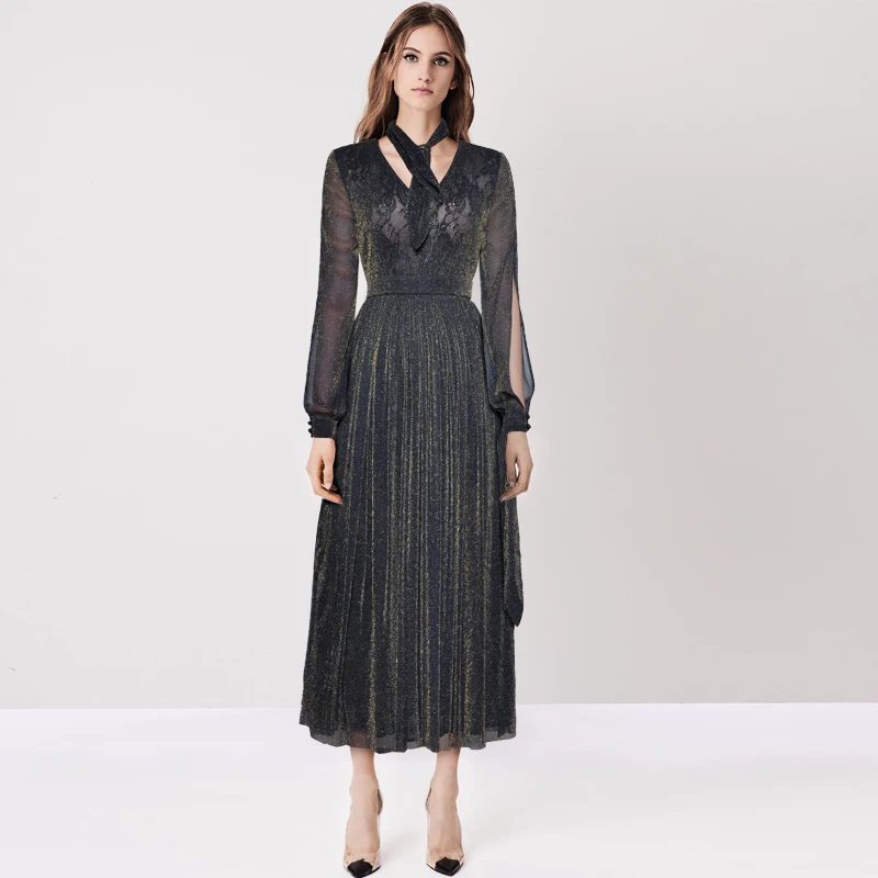 

High Quality Elegant Black Women Vintage Ladies Slim Fit Prom Party Night Formal Dress 2020 Retro Long Dresses Winter