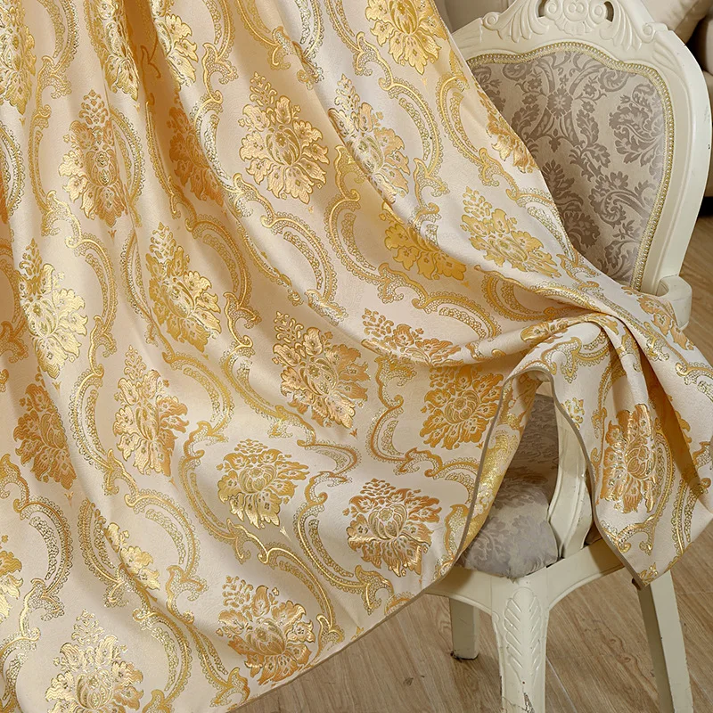 Luxury Gold Jacquard Curtains for Living Room European Goldish Cortinas Bedroom High Shading Elegant Golden Yellow Drapes | Дом и сад