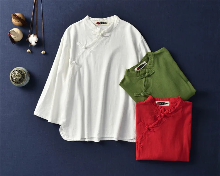 

New 2020 spring and summer female t shirt cotton and linen women's clothing vintage tops