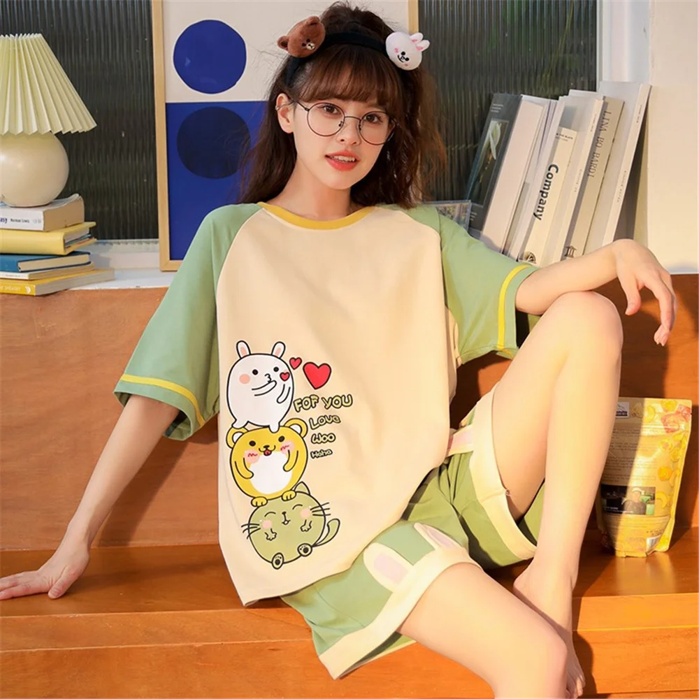 

Одежда для сна с героями мультфильмов принтом Летние пижамы комплект ювелирных изделий для женщин большого размера для девочек, короткий р...