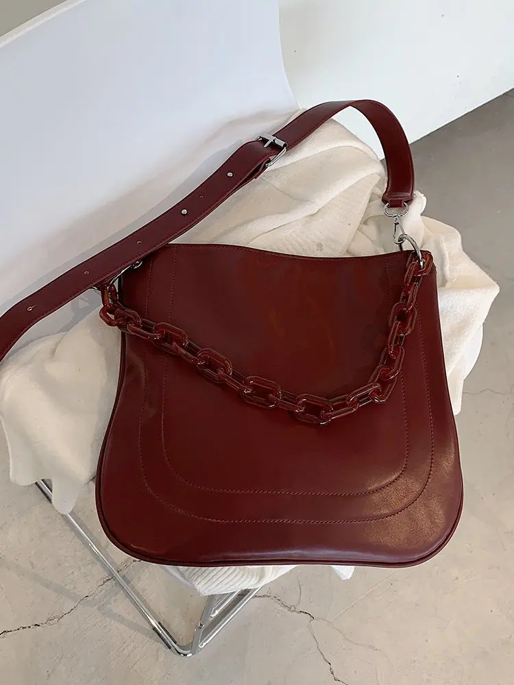 

Winter large-capacity retro pu leather shoulder bag 2020 chain designer luxury solid color diagonal women's handbags overall sal