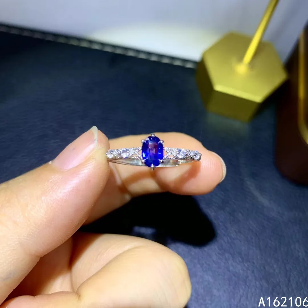 925 Pure Silver Chinese Style Natural Sapphire Women's Popular Elegant Simple Oval Adjustable Gem Ring Fine Jewelry Support Dete