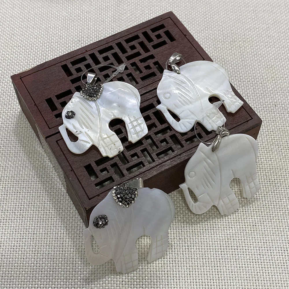 

Natural Shell Pendant Elephant Shape with Diamonds Exquisite Jewelry Crafts DIY Pendant Materials and Accessories Wholesale