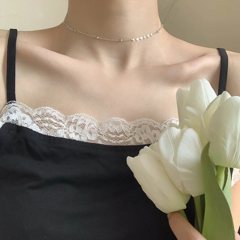 

Simple 925 sterling silver Peach Heart Choker Necklace Shiny round beads clavicle chain For Women Fine Jewelry Birthday Gift