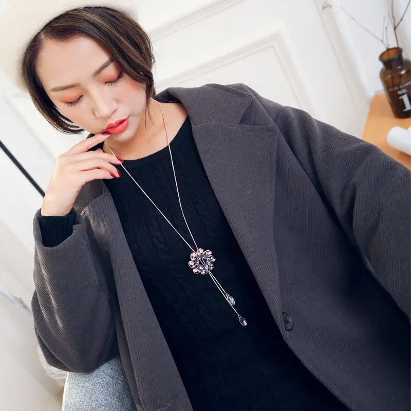 

Новое поступление, длинные ожерелья для женщин 2021, модные эффектные ожерелья и подвески с серым кристаллом, аксессуары