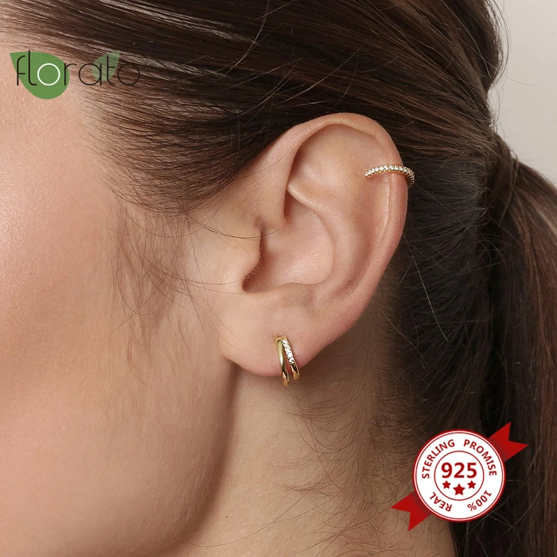 

925 Silver Ear Buckle Huggies Hoop Earrings for Women CZ Crystal Circle Geometric Round Earrings Women Girl Wedding Jewelry