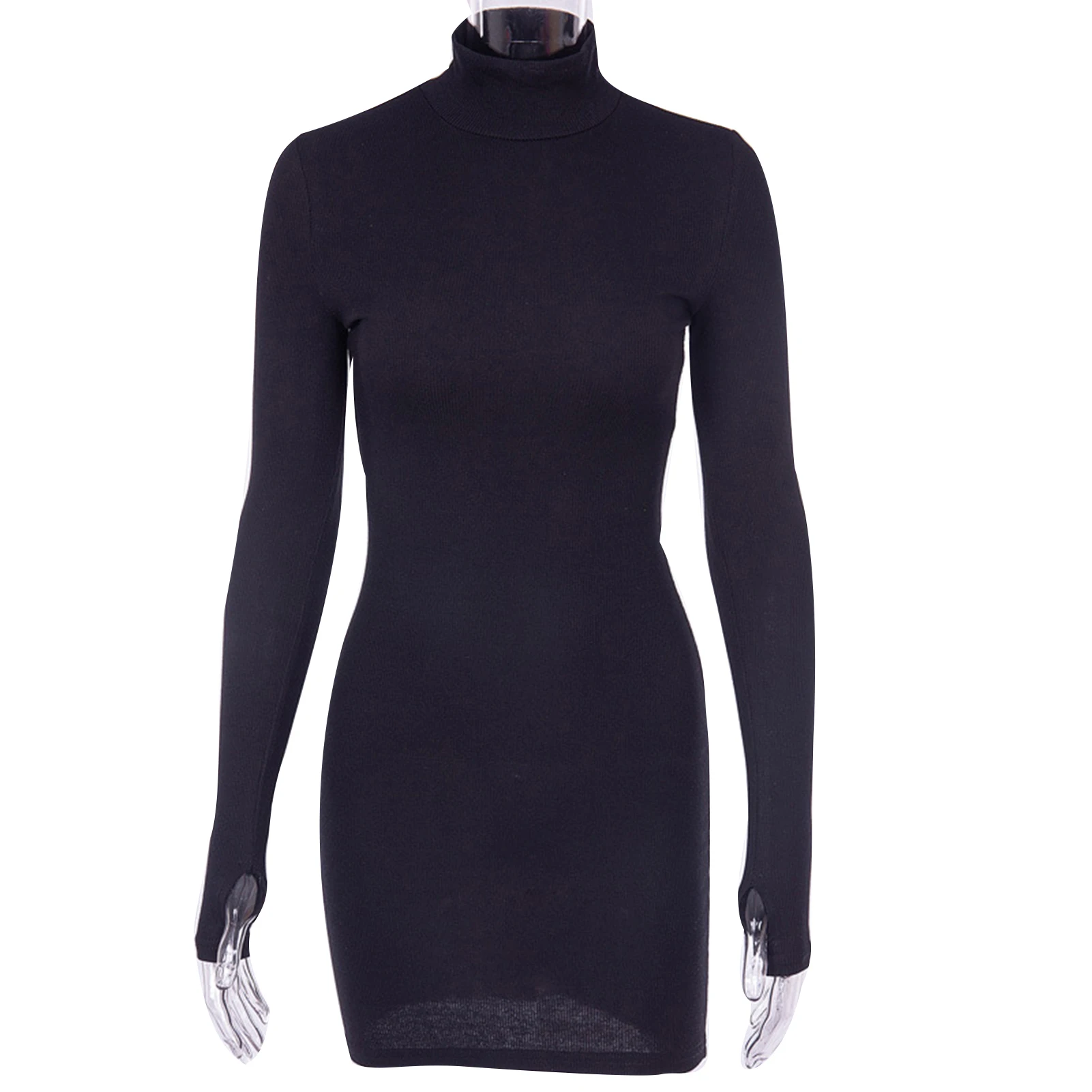 Соблазнительное женское осеннее однотонное облегающее мини платье с высоким