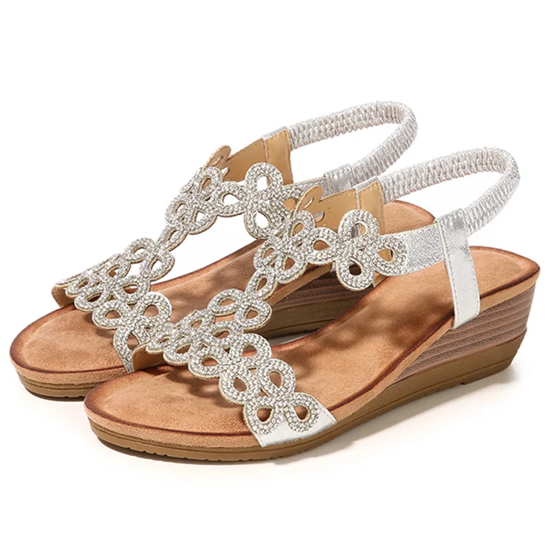 

2021 Summer New Rhinestone Bohemian Wedge Sandals Comfortable Large Size Cross-border Sandals