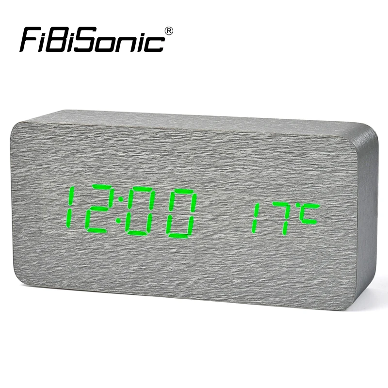 

FiBiSonic Wooden Wood Alarm Clocks with Temperature Watch Voice Activated Led Digital Table Alarm Clocks