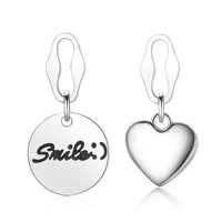 new 925 sterling silver romantic asymmetry love heart smile letter ladies tassel stud earrings for women promotion jewelry gift