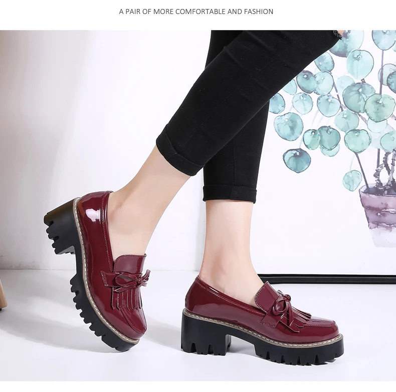 O16U Women Autumn Shoes Patent Leather Slip on Tassel Loafers Platform Flat Casual Shoes Women Flats Spring Shoes for Ladies