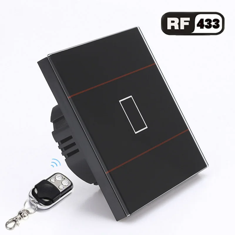 1 Gang Black Switch ЕС 1/2/3 Беспроводной дистанционного Управление настенный светильник переключатель, белый/черный/золото с украшением в виде кристаллов Стекло Панель сенсорный переключатель для умного дома - Цвет: 1 Gang Black Switch