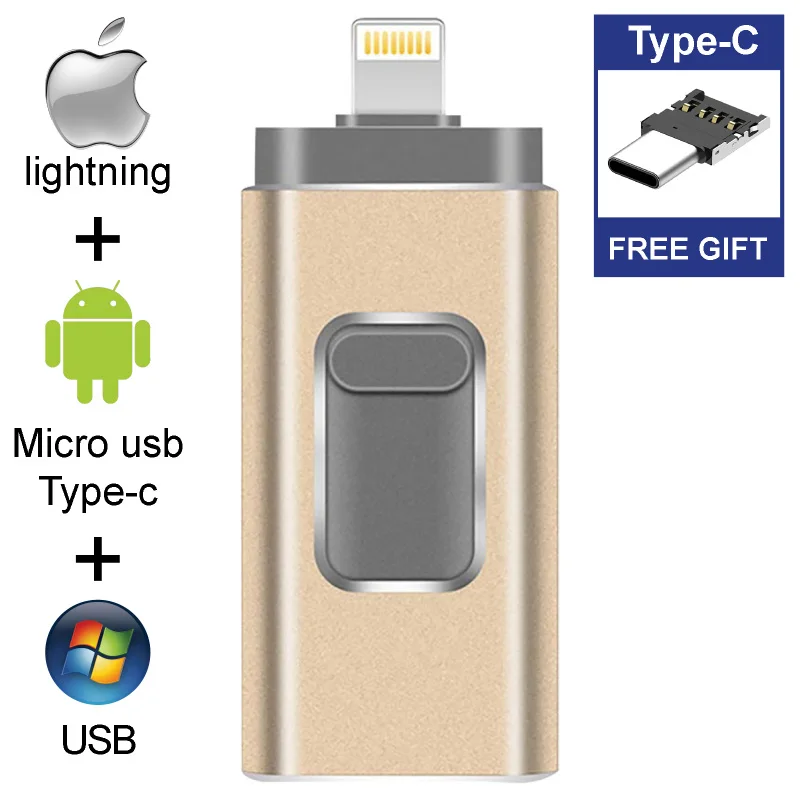 4 в 1 USB флеш-накопитель для iPhone XR Xs Max X 8 7 6 iPad 64 Гб lightning type-c Memory Stick 32 Гб OTG Флешка USB 3,0 16 Гб 128 ГБ
