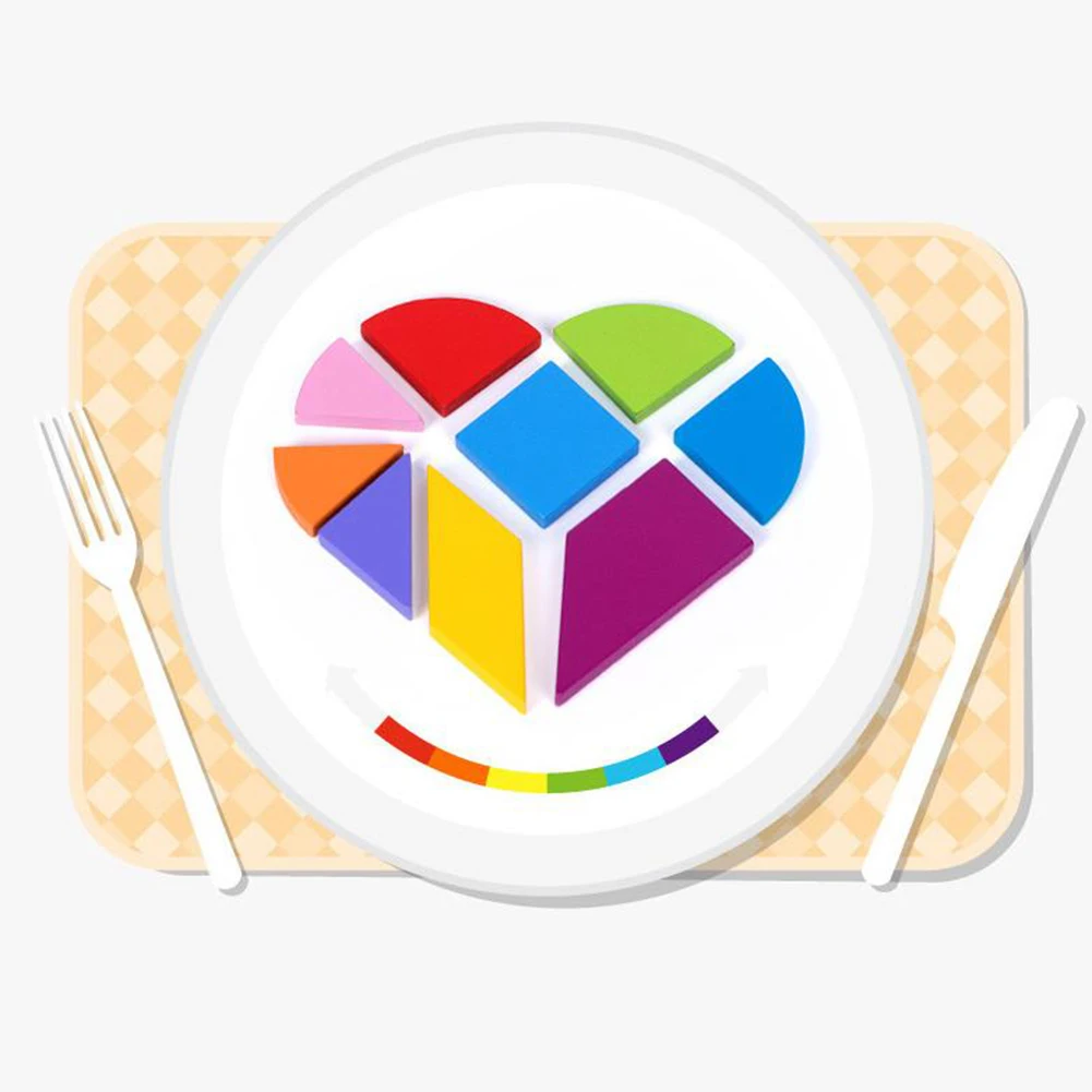 Kids Wooden Colorful Tangram Jigsaw Puzzles DIY Intelligence Develop Toy Early Learn Educational Toys For Baby infant