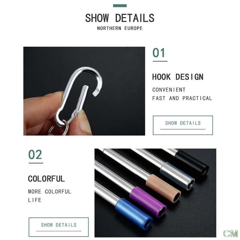 

Reusable Stainless Steel Straws with Aluminum Keychain Case Collapsible Telescopic Portable Drinking Straws