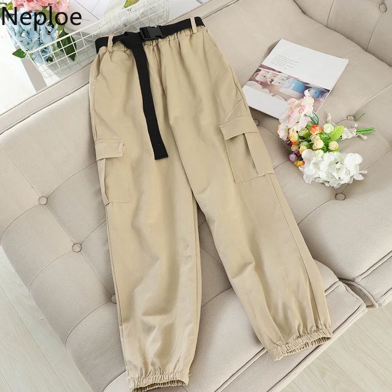 Neploe луч ноги брюки для женщин осень стрейч талии карманы пояса дамы свободные