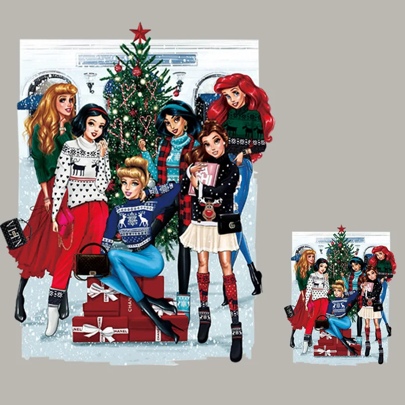 

2021 New Christmas Girls Iron on Patches for Clothing Beauty Heat Transfer Stickers Washable Jackets Thermo Stickers Appliques