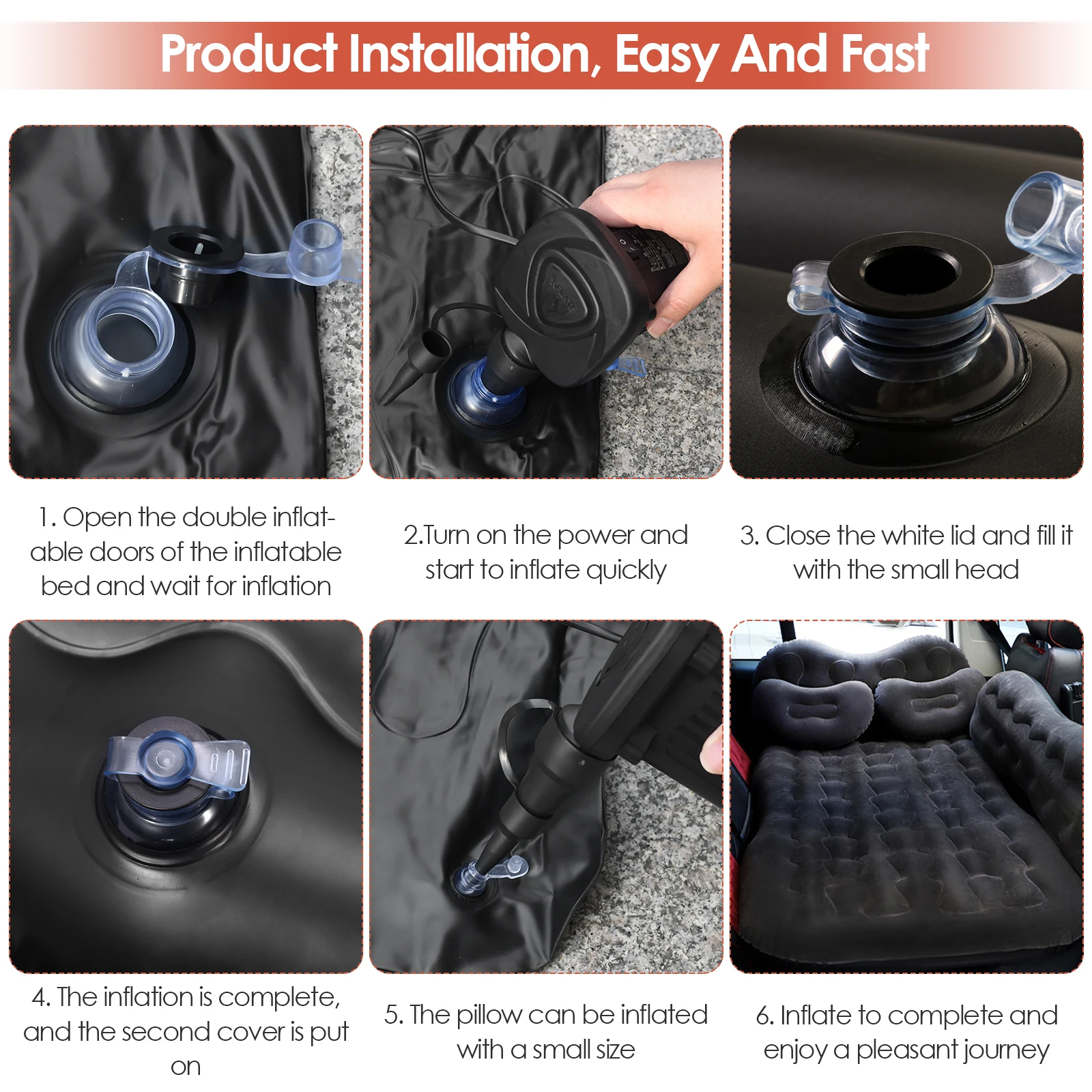 Автомобильный надувной матрас с двумя поддерживающими подушками и воздушным