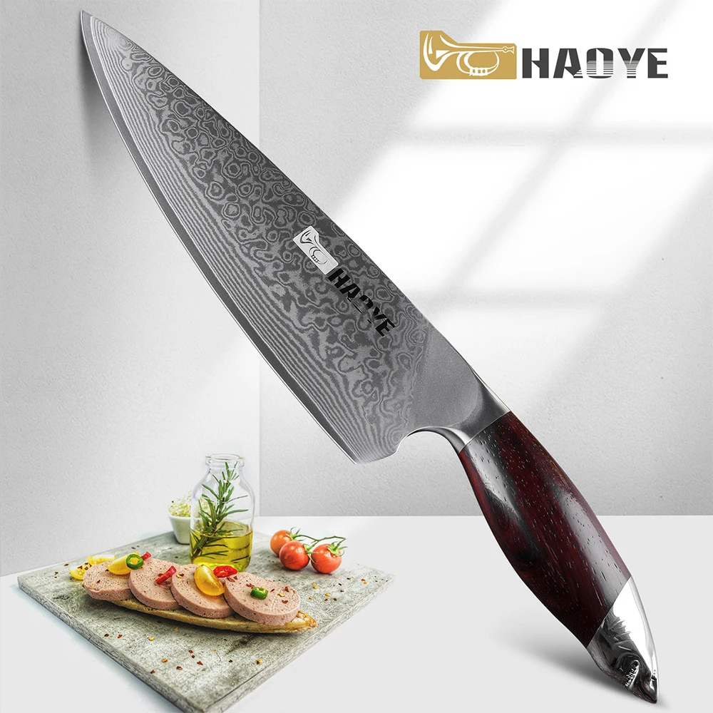 HAOYE 8 дюймовый дамасский шеф нож японские aus10 vg10 стальные Профессиональные