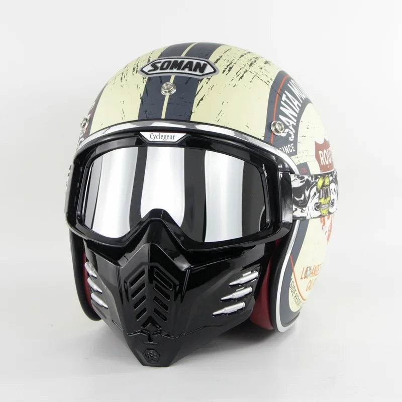 

Motorcycle electric vehicle helmet retro men and women riding half helmet with face mask and goggles personality sm512 set