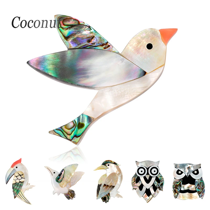 

Cute Natural Shell Parrot Woodpecker Owl Bird Brooches For Women Men Vintage Animal Brooch Coat Scarf Backpack Pins For Girl Boy