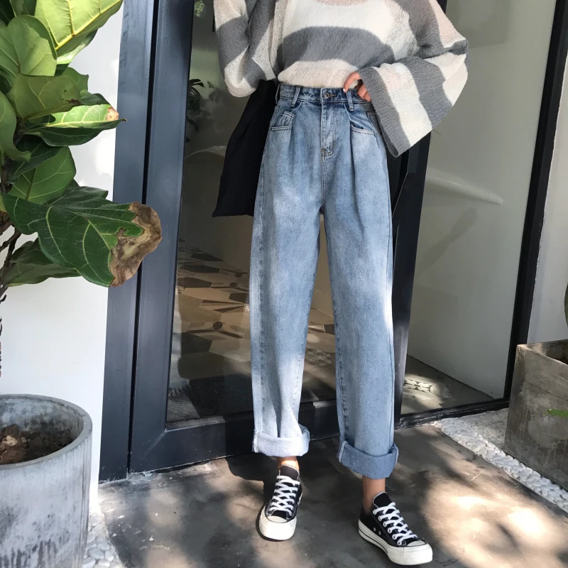 

Limiguyue Korean Loose Vintage Women Denim Jeans Spring Casual Curl Wide Leg Pants Fashion BF Boyfriend High Waist Jean K781