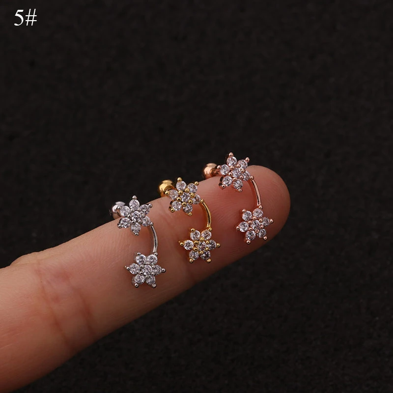 Длинные серьги из нержавеющей стали Tragus Шпильки Цветы розовое золото серебро