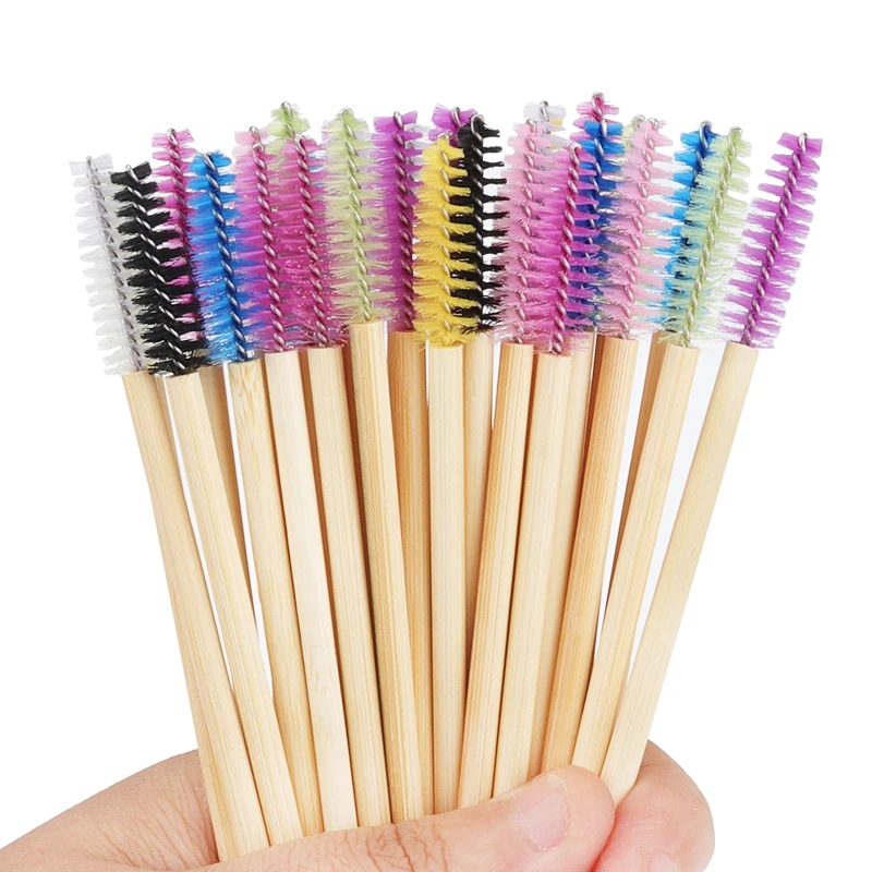 100 Pcs Bamboo Handle Eyelash Brushes Disposable Eyebrow Brush Eye lash Extension Mascara Wands Applicator Makeup Brush Tools