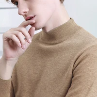 solid color casual mens sweater long sleeve mock neck large size knitted pullover