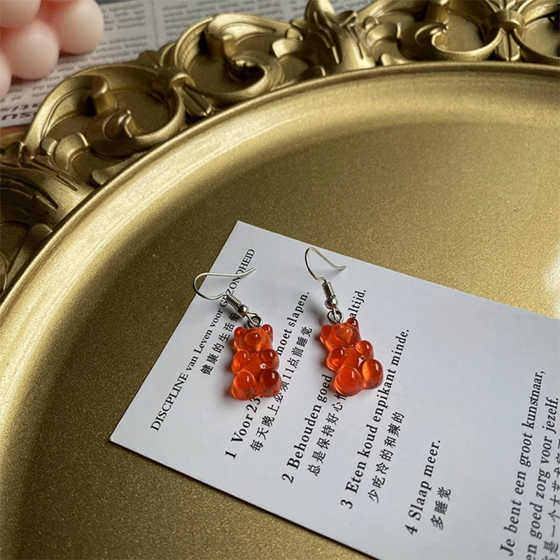 

Cartoon Bear Earrings Personality Transparent Fruit Ear Studs Frozen Candy Color Wild Girl Jelly 2021 Popular Jewelry