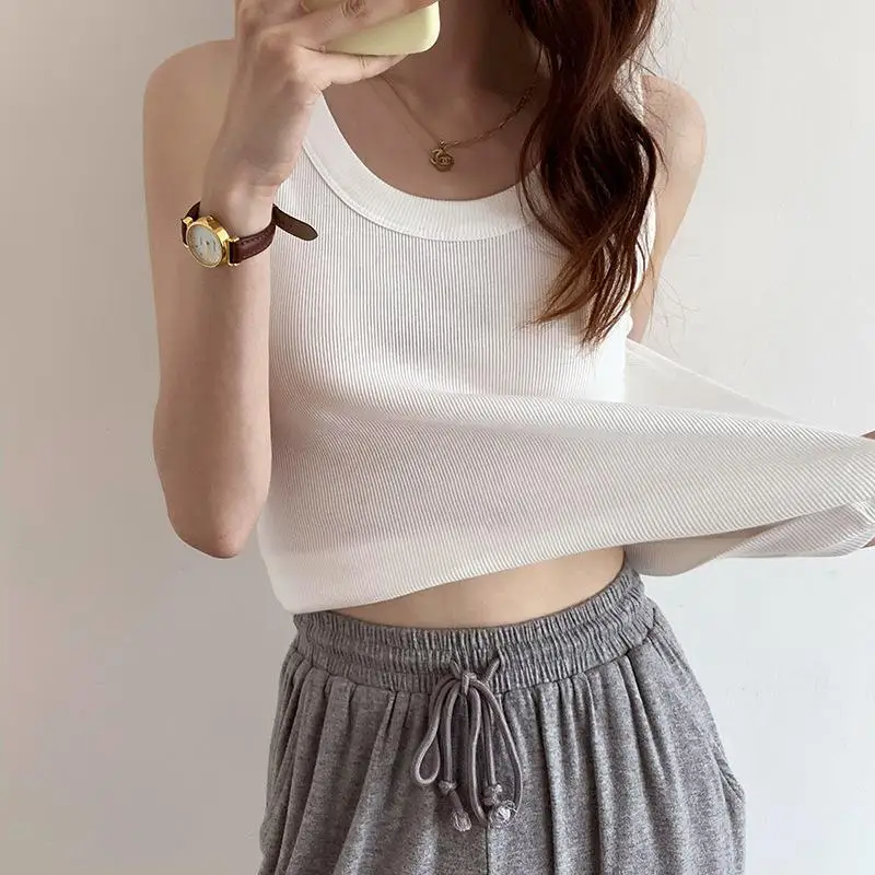 

Elastic Thread Knitted Camisole Women's Summer Outer Wear Design Sense Niche Base Ride Top Fashion