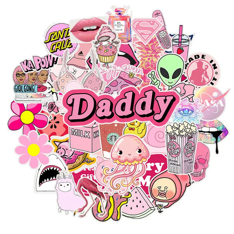

50pcs/lot Popular Girly Heart Pink Stickers Small Fresh and Cute Graffiti Stickers Waterproof DIY Decoration Kid's Toys Gifts